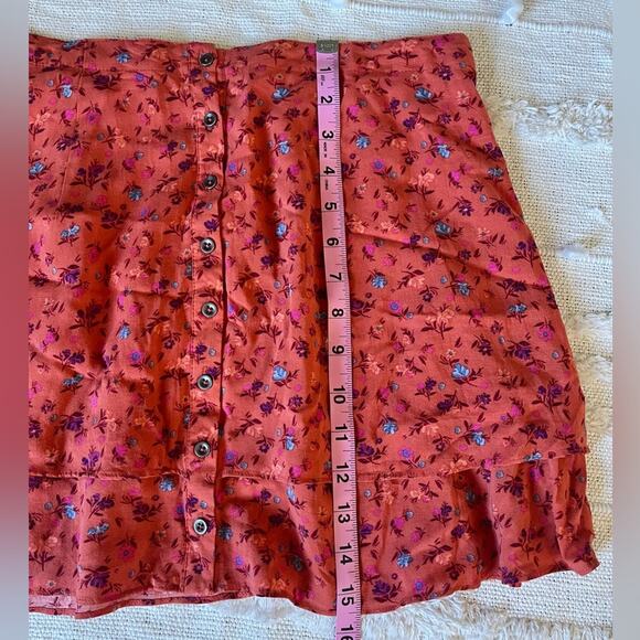 Free People Floral Button-Down Tiered Orange Skirt size small - Picture 8 of 9